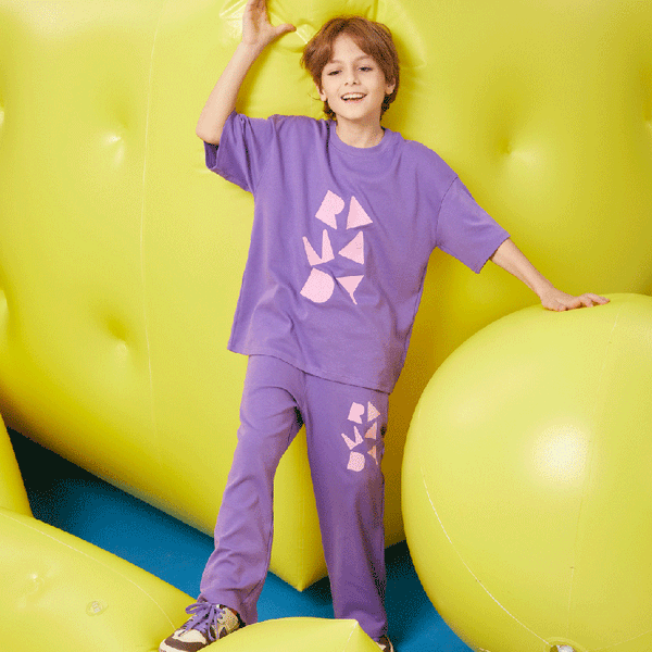 Kids Short-sleeve loose cotton -Purple- Set